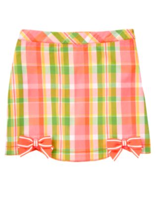 Bow Scalloped Plaid Skort