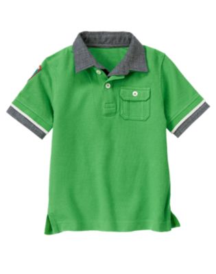 Chambray Tipped Pique Polo Shirt