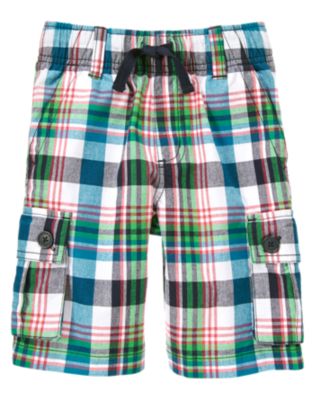 Drawstring Plaid Cargo Short