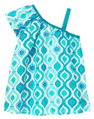 Tile Print One Shoulder Top