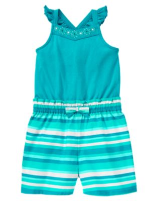 Embroidered Flower Stripe Romper