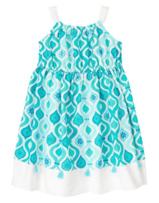 Tassel Tile Print Linen Blend Dress