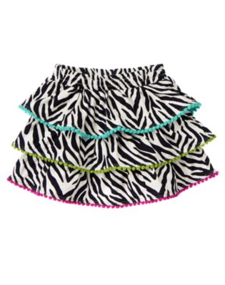 Zebra Tiered Pom Pom Skirt