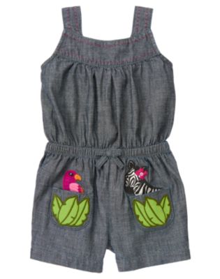 Zebra Parrot Chambray Romper