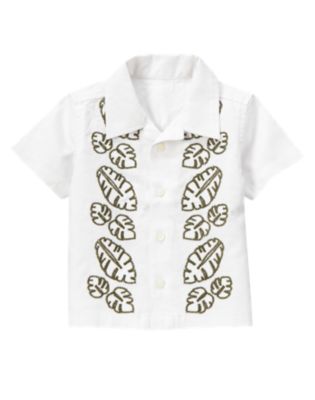 Leaf Embroidered Linen Blend Shirt