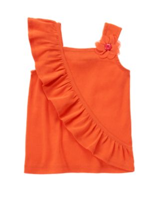 Button Corsage Flower Ruffle Tank
