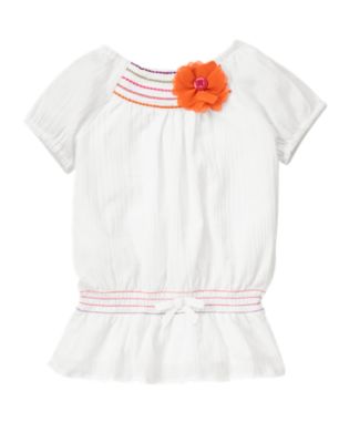 Button Corsage Flower Gauze Top