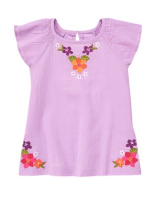 Embroidered Flower Gauze Top