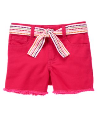 Embroidered Belted Denim Short