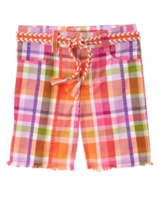 Braided Belt Seersucker Plaid Bermuda Short