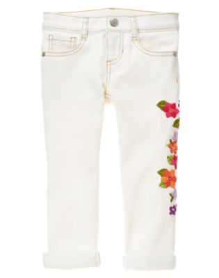 Embroidered Flower Cropped Skinny Jean