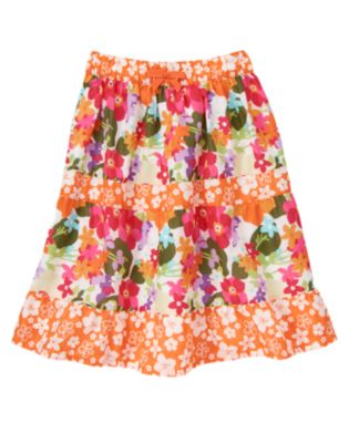 Tropical Flower Mixed Print Tiered Skirt