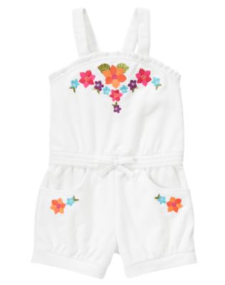 Embroidered Flower Terry Romper