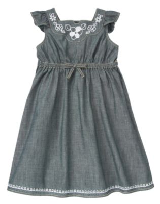 Embroidered Chambray Dress