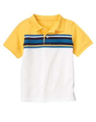 Pieced Stripe Pique Polo Shirt