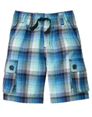 Drawstring Plaid Cargo Short