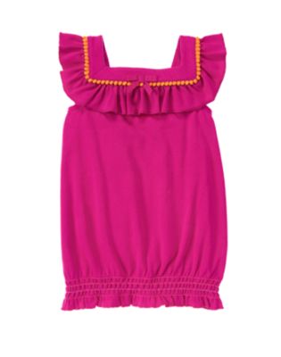 Pom Pom Ruffle Smocked Top