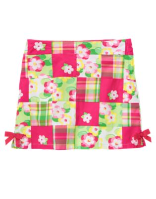Embroidered Flower Patchwork Skort