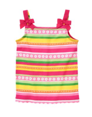 Bow Strap Flower Stripe Tank