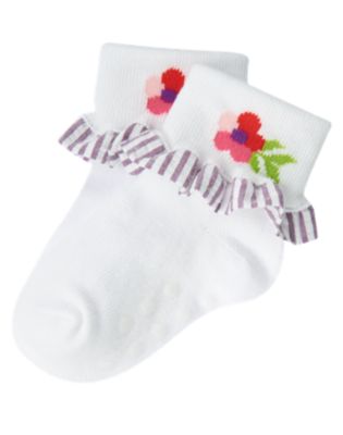 Seersucker Ruffle Plumeria Sock