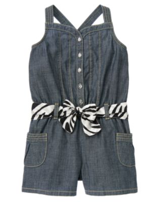 Zebra Belt Chambray Romper