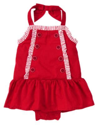 Button Ruffle Halter One-Piece
