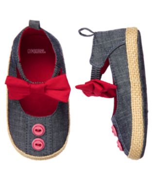 Bow Chambray Crib Shoe