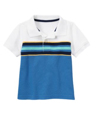 Pieced Stripe Pique Polo Shirt