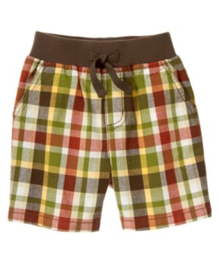 Ribbed Waist Plaid Short