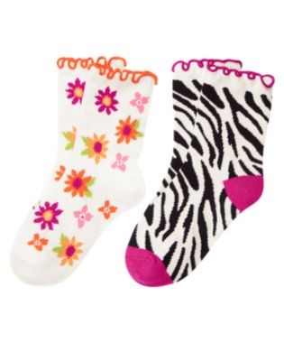 Zebra Flower Sock Two-Pack