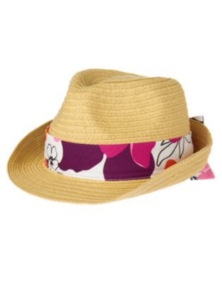 Safari Flower Bow Straw Fedora