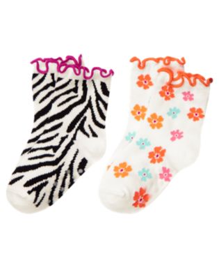 Zebra Flower Sock Two-Pack