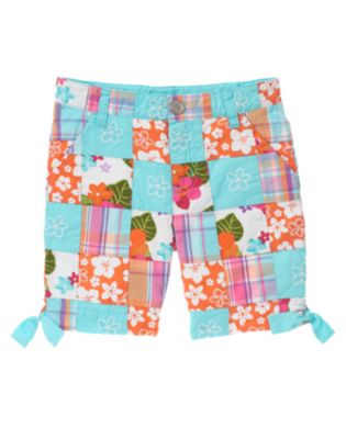 Embroidered Flower Patchwork Bermuda Short