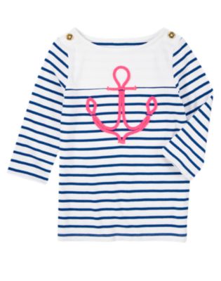 Boatneck Anchor Stripe Tee