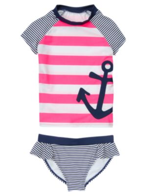 Anchor Striped Rash Guard Set