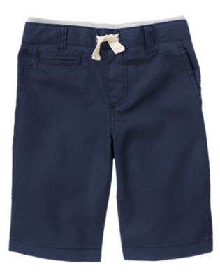 Ribbed Waist Twill Shorts