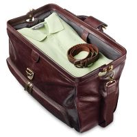 The Widemouth Leather Carry On Bag. at Hammacher Schlemmer from hammacher.com