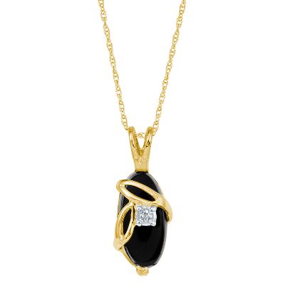 Gold Leaf Oval Onyx Pendant