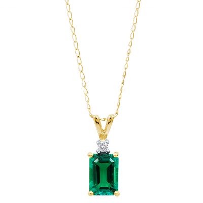 Octagonal Cut Lab-Created Emerald Pendant