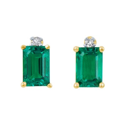 Octagonal Cut Lab-Created Emerald Earrings