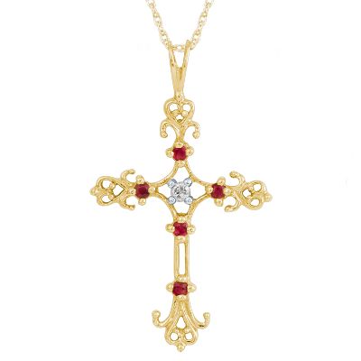 Filigree Round Ruby Cross Pendant