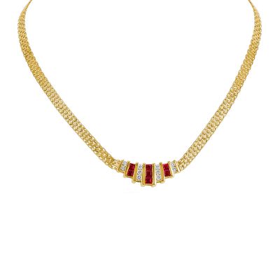 Square Cut Ruby Bismark Necklace