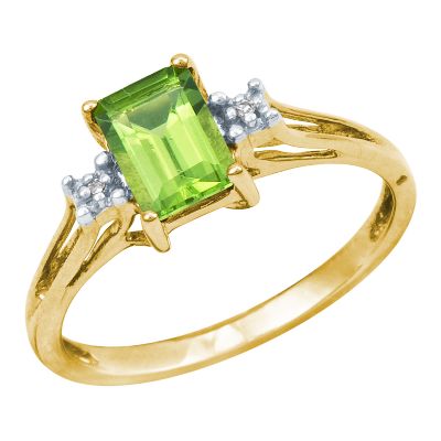 Octagonal Cut Peridot Three-Stone Ring