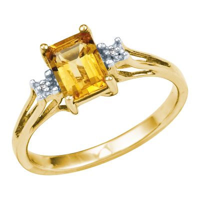 Octagonal Cut Three-Stone Citrine Ring