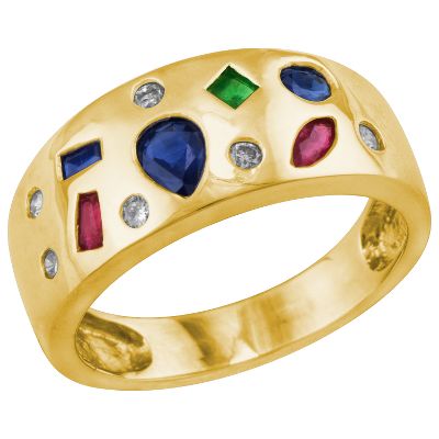 Multi-Cut Ruby, Emerald, Sapphire & Diamond Ring