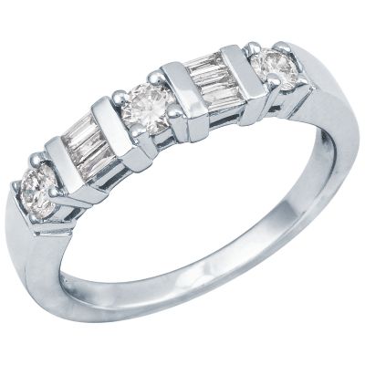 1/2ct TW Round & Tapered Baguette Diamond Ring