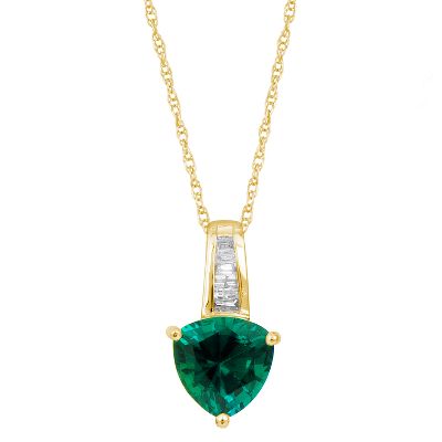 Trillion Cut Lab-Created Emerald Pendant