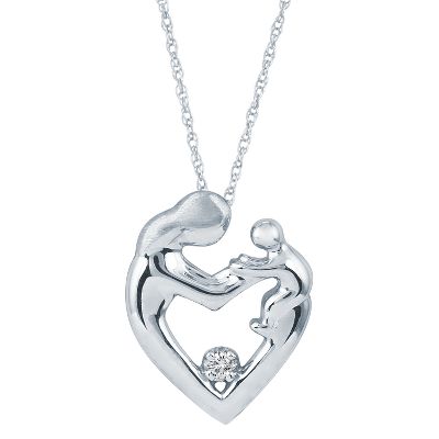 .04ct TW Mother's Heart-Shaped Diamond Pendant