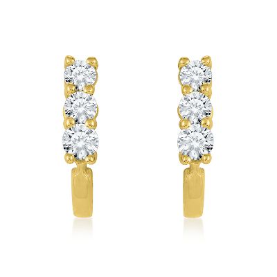 1ct TW Hoop Three-Diamond Earrings