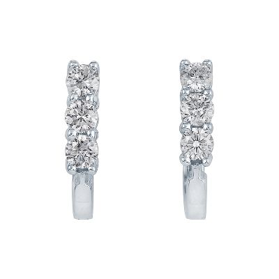 1ct TW Hoop Three-Diamond Earrings